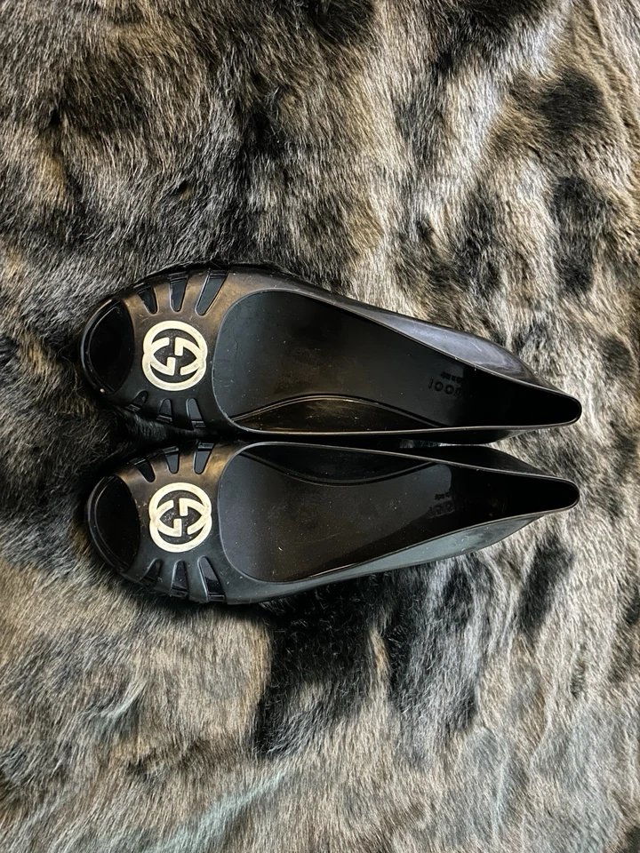 Gucci Marola блокировки GG заглянуть носок желе на танкетке насос черный туфли женщин 9 - Изображение 1 из 4
