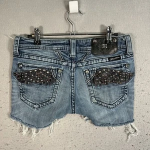 Miss Me Denim Shorts Womens 28 Blue Leather Wings Festival Western - Picture 1 of 12
