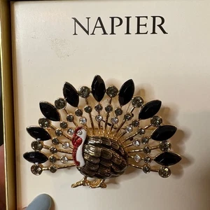 Broche de pavo Napier vintage - diseño de diamantes de imitación y esmalte (en caja) - Imagen 1 de 3