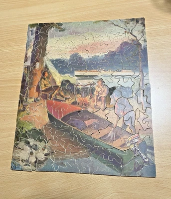 Vintage A Jig Saw Picture Puzzle Wood 190 Pieces Complete  Camping - Image 1 of 4