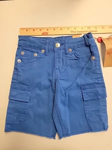 True Religion Boys Size 5 Cut-Off Bright Blue Cargo Shorts NWT - Picture 1 of 14