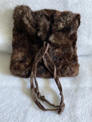 VINTAGE FUR DRAWSTRING HANDBAG PURSE - Image 1 of 4