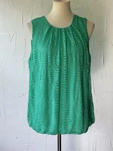 Liz Claiborne Womens Green Lace Overlay Sleeveless Round Neck Blouse Top Size L - Picture 1 of 11