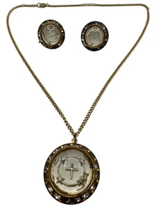 Vintage verzierte Kreuz Kuppel Halskette Ohrringe Glaube kühn Oma Laune  - Bild 1 von 11