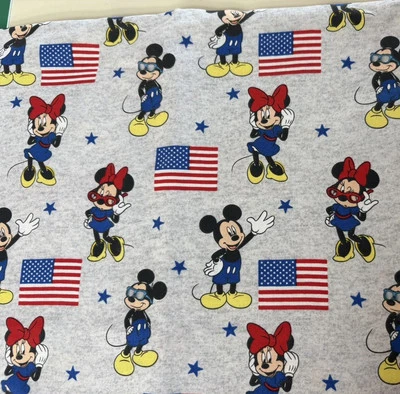 Disney Mickey Minnie Mouse fabric- Minnie patriotic- Gray - 100% Cotton -BTY - Image 1 of 4