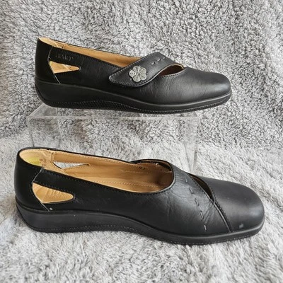 NUEVO Lo último Mujeres Cuero Suave Recortado Bliss Mary Jane Pisos Talla 9 Negro Oficina Foto 1 de 4