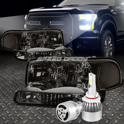 ДЫМЧАТЫЙ КОРПУС ФАРЫ + ПРОЗРАЧНЫЙ СВЕТ + БЕЛЫЙ СВЕТОДИОД 9006 HID + ВЕНТИЛЯТОР ДЛЯ 99-06 GMC SIERRA - Изображение 1 из 4