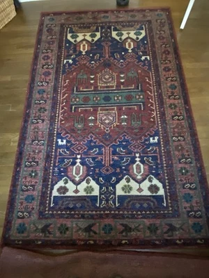 Handmade Antique Red Navy-Blue Tribal Area Rug Nicolette Pottery Barn - Image 1 of 4