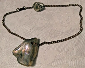ABALONE MUSCHELMEDAILLON AN KUPFERKETTE UND OVALEM RING / VERSANDKOSTENFREI - Bild 1 von 8