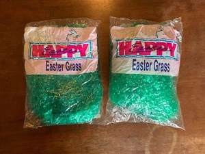 Lot Of Two Vintage Happy Easter Grass Green Never Used Green Plastic - Picture 1 of 3