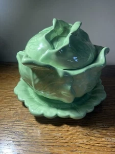 Holland Mold Ceramic Green Cabbage Tureen With Plate, “JW 73” - Picture 1 of 12