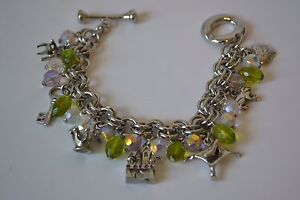 Joli bracelet vintage princesse aurore boréale et perles vertes. Rare