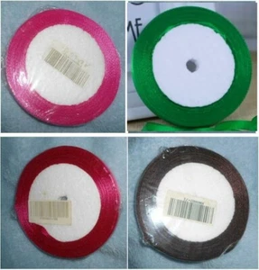 Hot Dark Pink / Dk Brown Sepia / Kelly Green 1/4" 6mm Satin Ribbon 25 Yds - Picture 1 of 6