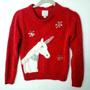 Colortree Holiday Unicorn Sweater Long Sleeves Red Winter Girls Size M 10/12 - Picture 1 of 16