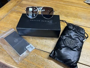 Philipp Plein Men Aviator Sunglasses Gunmetal Titanium SPP009V-0579 - Picture 1 of 12