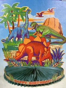 DINOSAURS Honeycomb Centerpiece Happy Birthday Party Decoration 10" Amscan Vtg - Picture 1 of 5
