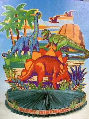 DINOSAURS Honeycomb Centerpiece Happy Birthday Party Decoration 10" Amscan Vtg - Image 1 of 4