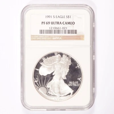 1991-S Silver American Eagle Proof Dollar NGC PF 69 Ultra Cameo - Image 1 of 2
