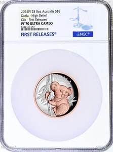 2024 Australia Pink Gold GILT HIGH RELIEF 5oz Silver Koala $8 Coin NGC PF70 FR - Picture 1 of 4