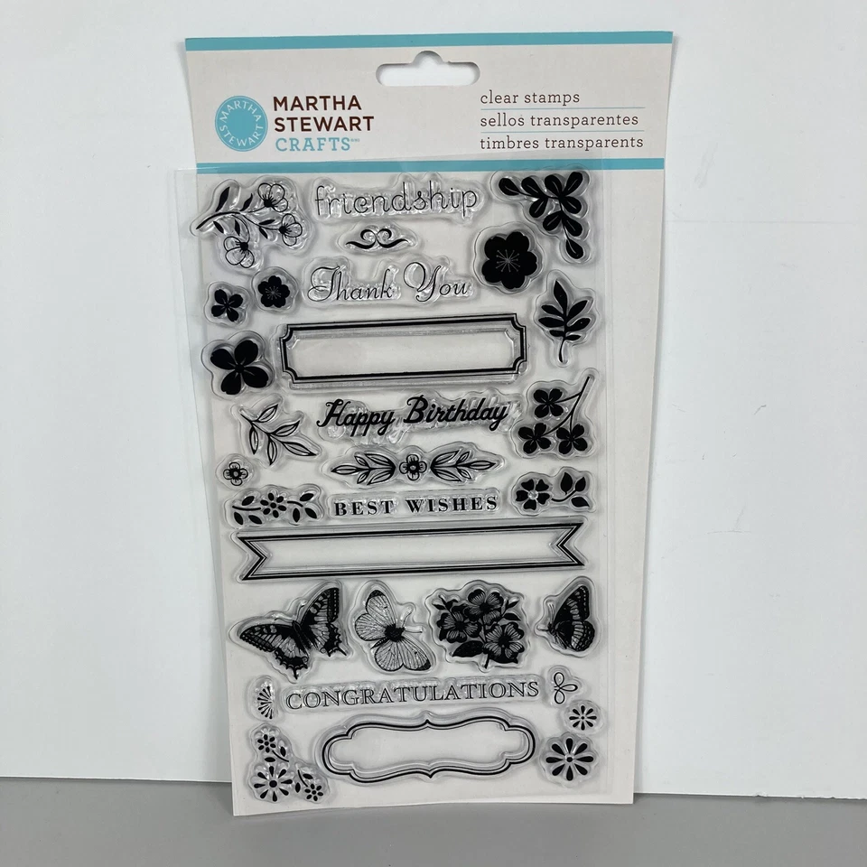 Conjunto de estampillas transparentes artesanales de Martha Stewart amistad gracias cumpleaños mejores deseos Foto 1 de 4