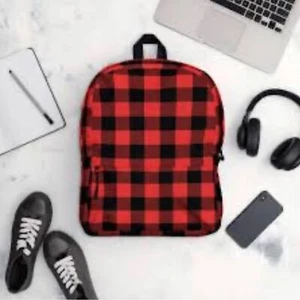 ¡Mochila de lona a cuadros roja y negra! - Imagen 1 de 7