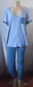 KAREN NEUBURGER PAJAMAS WHITE BLUE CHAMBRAY STRIPE TOP & BLUE LONG PANTS XL - Bild 1 von 12
