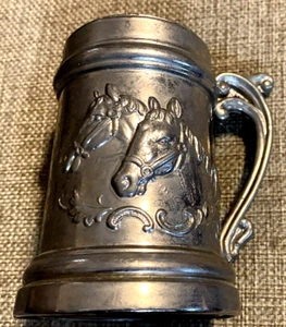 Vintage Pewter Relief Horse Motif 3-1/4" Mug Cup Stein Made in Italy - Picture 1 of 9