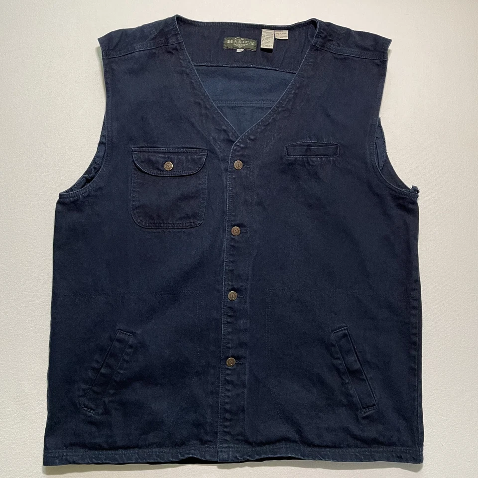 Vintage 90s CZ Basics Vest Mens XL Denim Jean Hip Hop Rap Baggy Y2K - Image 1 of 4