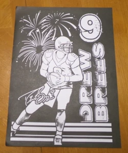 RARE NFL FOOTBALL BLACK & WHITE COLORING PAGE POSTER 10 X 13 DREW BREES # 9 - Picture 1 of 1