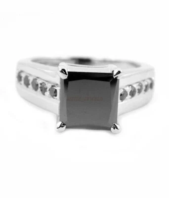 Natural Black Onyx Gemstone with 14K White Gold Plated Silver Ring for Men #1169 - Image 1 of 4