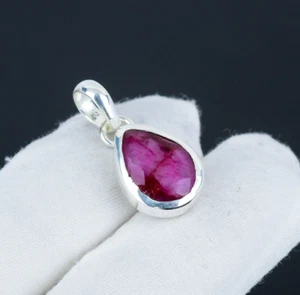 Kashmir Ruby Gemstone Simple Style 925 Sterling Silver Pendant For Women's Gift - Picture 1 of 4
