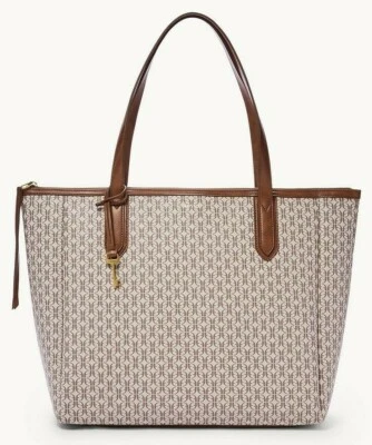 Bolso de Mano Fossil Sydney SHB2816939 PVC TOPO/TOSTADO VEGANO LG NUEVO CON ETIQUETAS Foto 1 de 2