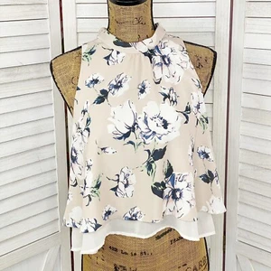 Astr the Label Blouse Womens XS Blush Floral Chiffon Layered Split Black Crop - Picture 1 of 14
