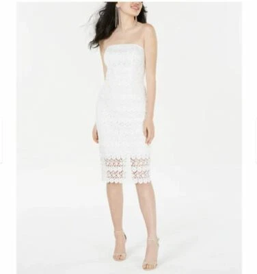 Vestido Vaina B Darlin Junior Para Mujer 1/2 Blanco Sobre Blanco Sin Tirantes Encaje Nuevo Con Etiquetas Foto 1 de 4
