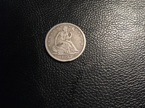 1843 o seated liberty half dollar hard to find date some Initials rev.Rim bump Cover