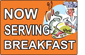 AHORA SIRVE DESAYUNO - PUBLICIDAD EN RESTAURANTE | Calcomanía de letrero de vinilo adhesivo - Imagen 1 de 4