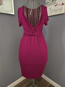 Womens Short Sleeve Tie Back Burgundy  Dress - V Neck- Size S - GILLI - Picture 1 of 8