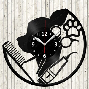 Horloge murale vinyle disque salon de toilettage pour chien décoration fait main 2725 - Photo 1/12