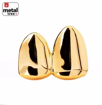 Para hombres Hip Hop Moda Doble Tapa Chapada en Oro 14k Parrilla Lisa Dos Dientes G Foto 1 de 3