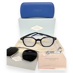 Oliver Peoples Gio Ponti-5 Eyeglasses Clip-On Sunglass Blue Marble Silver w/case - Picture 1 of 16