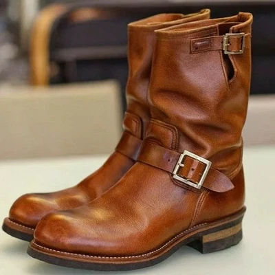 New Handmade Cowboy Ankle Buckle Formal Cowboy Genuine Leather Wedding Boots Men - Image 1 of 4