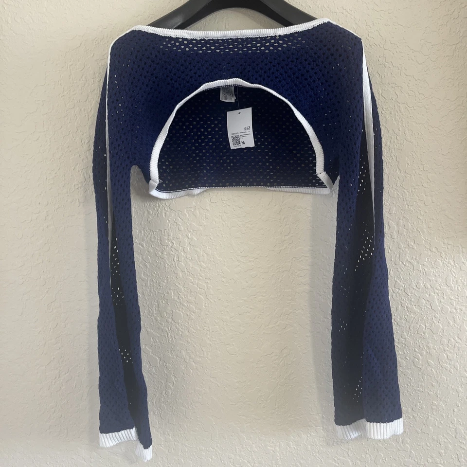 Forever21 Mujer Azul Marino Crochet Malla Hueca Recortada Tejido Manga Larga Campana M Foto 1 de 4