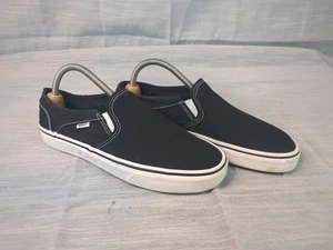 Vans Slip On Loafer Size Women's 9.5 Classic Black Canvas White Sole Shoe 500714 - Picture 1 of 9