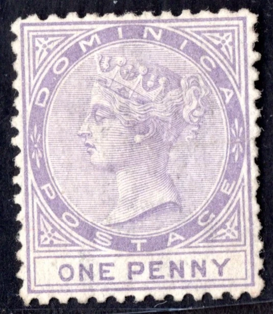 BRITISH DOMINICA 1877 S.G. #1 PERF 12 1/2 MARCA DE AGUA C.C. COMO NUEVO BISAGRAS NIBBED PERF Foto 1 de 2