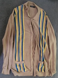 Paul Fredrick Tan/Blue/Yellow Button-Up Men's 3XL Long-Sleeve Knit Shirt - Picture 1 of 5