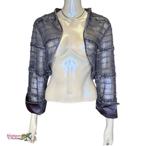 JS Collections NWT Formal Cropped Open Sheer Bolero Jacket Satin Cuffs Sz 18W - Picture 1 of 16