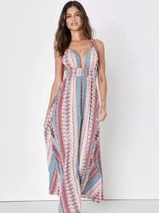 Lulus Women’s Relaxin Multi Print Maxi Dress Boho Colorful Pink Blue Size S - Picture 1 of 11