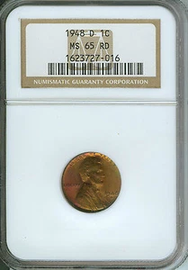 1c NGC MS 65 RD 1948-D Lincoln Cent! - Picture 1 of 3