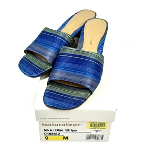 Women's SZ 9M Slide Blue Stripe Wedge NEW NATURALIZER - Picture 1 of 9