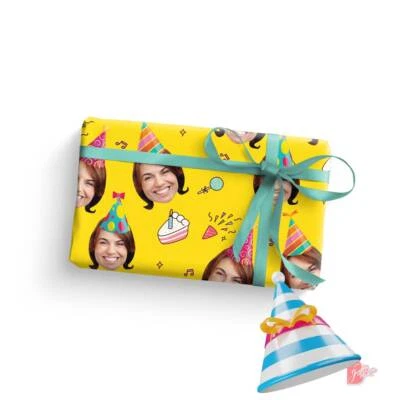 Photo Personalized Birthday Wrapping Paper 24" Roll Cake Print Gift Wrap Paper - Image 1 of 4